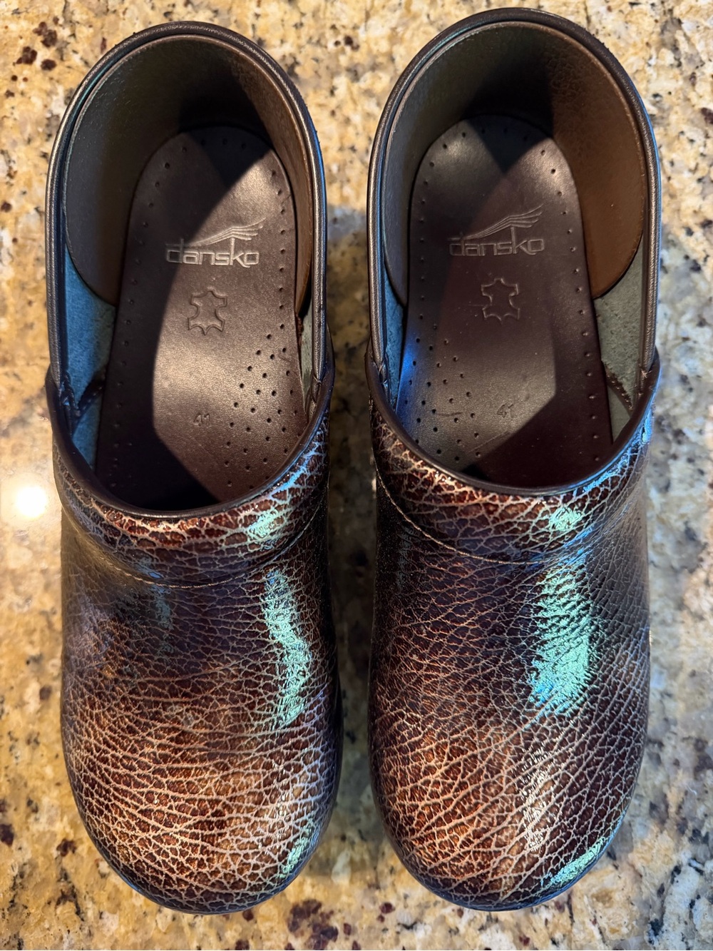 Dansko Brown Crackle-Effect Slip-On Clogs